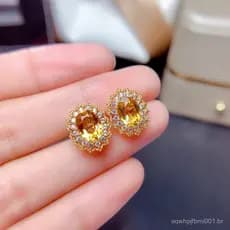❤ Dinheiro Original citrino conjunto de jóias grupo feminino anel de diamante completo menina pingente brincos romântico