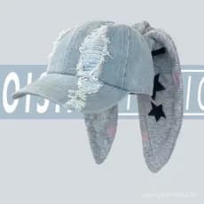 Lop Eared Rabbit Cowboy Lavado Graffiti Sweet Cool Hip Hop Chapéu De Baseball Newjeans Orelha De Coelho