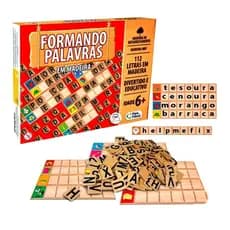 Jogo Formando Palavras Em Madeira 112 Letras Com Figuras - Auxilia na Alfabetização
