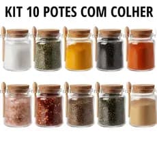 Pote De Vidro Com Colher Em Bambu E Tampa Rolha Saleiro E Porta Tempero Organizador De Condimentos