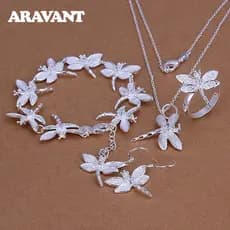 Aravant 925 Prata Libélula Pingentes Colares Pulseira Brincos Conjunto De Anel Para Jóias Festa Feminina