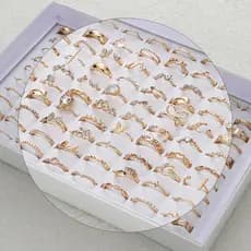 46 Peças Conjunto De Anel De Ouro Aleatório Borboleta Estrela Cruz Carta Joias Femininas Hipoalergênicas Sem Caixa
