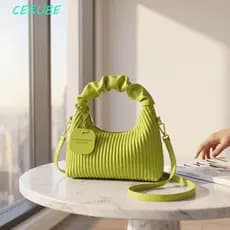 Bolsa De Listra Vertical Com Textura CERUBE , Crossbody De Couro Sintético Design Em Escala Pequena