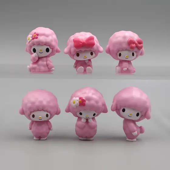 Conjunto de 6 peças de figuras de anime de 3-3,5 cm, My Melody, ovelha com piano rosa, versão Q de desenho animado, figu