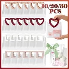 30 unid sacola de presente pvc fosca transparente, alça coração ou quadrada, várias cores, ideal para lembrancinhas