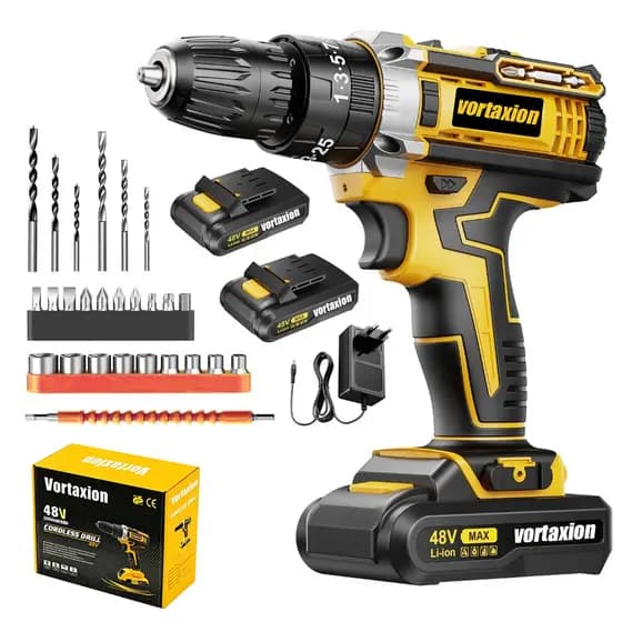 Parafusadeira Furadeira 48V Profissional Kit Completo 2 Baterias 48v Torque Ajustável Perfuração Aço