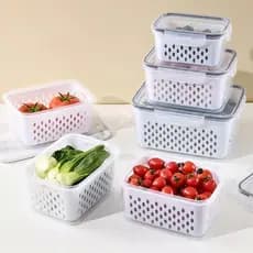 Kit 3 Potes Organizadores Geladeira Para Alimentos Vegetais Cozinha Moderna Uso Microonda-315601