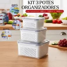 Kit 3 potes Organizadores Geladeira Organizador Alimentos Vegetais Cozinha Moderna-315602