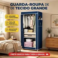 Guarda-Roupa de Tecido Dobrável, Organizador com Cabideiro e Prateleiras