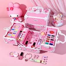 Kit de Maquiagem Infantil Completo na Maleta, Brinquedo de Beleza com Paletas, Acessórios e Joias para Meninas