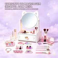 Conjunto De Maquiagem Infantil Com Espelho De Gato E Kit Completo