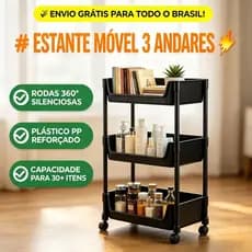 Carrinho Organizador 3 Prateleiras Multiuso com Rodas Silenciosas Montagem Simples para Casa Cozinha