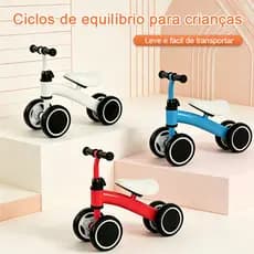 Bicicleta de Equilíbrio Infantil 4 Rodas Sem Pedais Resistente Desenvolve Coordenação Motora Entrega Imediata São Paulo