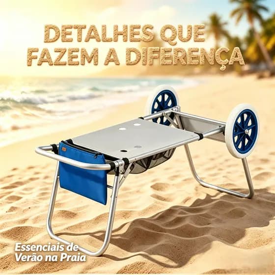 Carrinho de Praia Dobrável de Alumínio Portátil que Vira Mesa, Carrinho de Transporte para Areia Acampamento