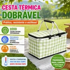 Cesta de Piquenique Térmica Dobrável Impermeável, Retrátil para Praia Camping Mantém Quente e Frio