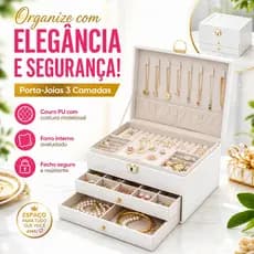 Com Trava Segura Caixa de Joias Feminina 3 Camadas Couro PU, Para Brincos Pulseiras Anéis