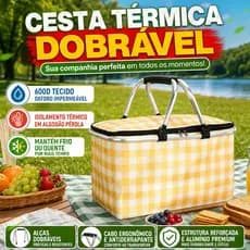 Cesta Térmica Dobrável Impermeável Retrátil, para Praia Camping Mantém Alimentos Quentes e Frios
