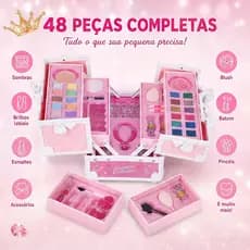 Maquiagem Infantil Não Tóxica Lavável Segura, Conjunto Completo em Maleta Brinquedo para Meninas