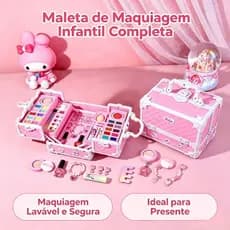 Kit Maquiagem Infantil Brinquedo Luxuoso Estojo Rosa Atóxico Lavável Presente para Meninas