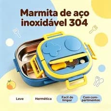 Lancheira Inox Dividida Anti-Vazamento Alça Trava Refeição Escola Trabalho Infantil