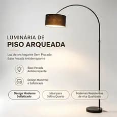 Luminária de Chão em Arco Metal Resistente Cúpula de Tecido Luz Suave Decorativa Sala Quarto Leitura