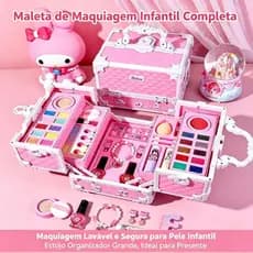 Kit Maquiagem Infantil Completo Estojo Rosa Seguro Não Tóxico Presente para Meninas