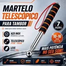 Martelo Oco Telescópico de Inspeção 27cm a 130cm Aço Inox Para Detectar Parede Oca