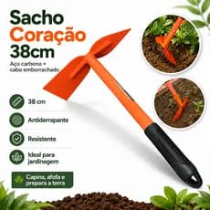 Enxadinha Sacho Coração 38cm Enxada Manual Aço Carbono Cabo Emborrachado Antiderrapante Jardim Horta