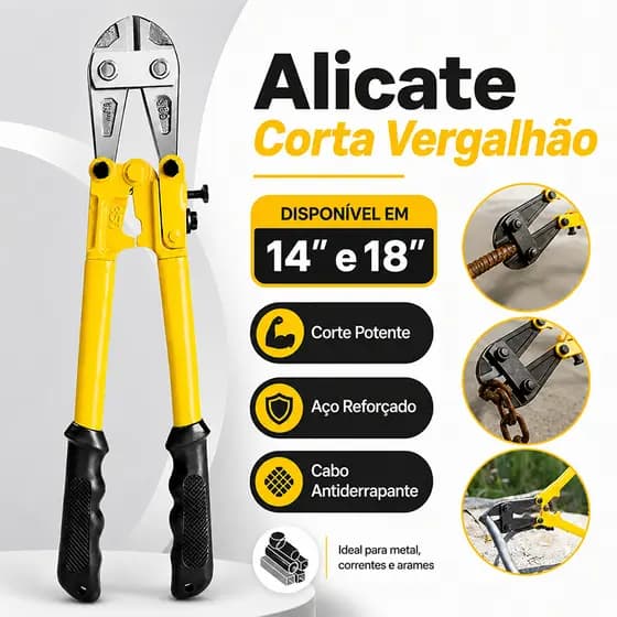 Alicate Tesoura 14/18 Poleadas Corta Vergalhão Cadeados Ferro Cabos
