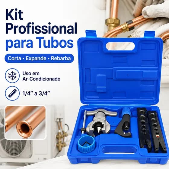 Kit Flangeador Excêntrico 1/4 a 3/4 com Cortador, Escareador e Maleta para Refrigeração