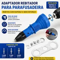 Cabeçote Rebitador para Furadeira Parafusadeira Ferramentas Reparo Metal 4 bicos + Chaves