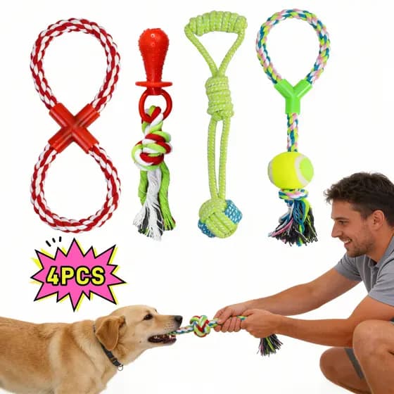 4 Brinquedo Pet Corda Resistente Interativo Cachorro Forte