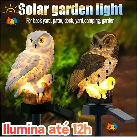 Luminaria Solar Coruja Enfeite e Decoraçao Para Quintal Jardim Luz Led Iluminação Recarregavel