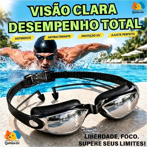 Óculos Natação Original Anti Embaçamento UV + Protetor Ouvido Embutido
