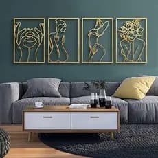 Glamatividade 4 Pacotes De Decoração De Arte De Parede , De Metal Real De Linha Única Minimalista Abstrata Em Formato De