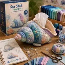 Kit De Caixa De Lenços DIY wasozo , Amigos De Animais E Oceano , Tecido Macio Com Enfeites Decorativos , 6-8 Polegadas (