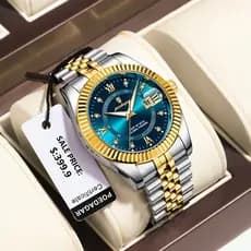Relógio de Luxo Masculino POEDAGAR, Relógio de Aço Inoxidável Dourado, Relógio de Pulso Masculino à Prova d'Água e Lumin