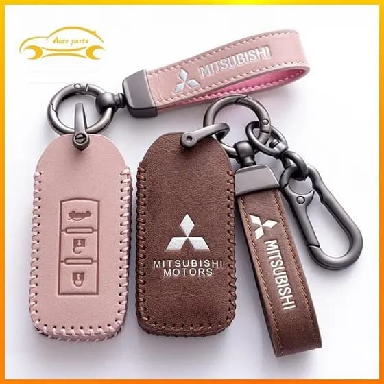 Capa de Chave de Carro em Couro Mitsubishi 2018-19 para Pajero Sport, Outlander e Pajero com Anel para Chave 64ES