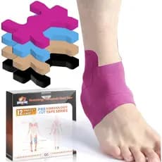 Fita de Kinesiologia para Tornozelo, KTQUICK 12 Unidades de Fita para Tornozelo Pré-Cortada, Algodão Original Impermeáve