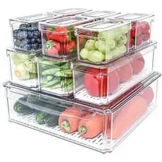 Organizador De Geladeira POMEAT 10 Pack , Caixas Organizadoras Empilháveis Com Tampas , Recipientes De Armazenamento De