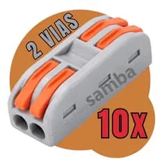 Kit 10 Conectores 2 Polos 32A 250V Emenda Cabos Cinza e Laranja