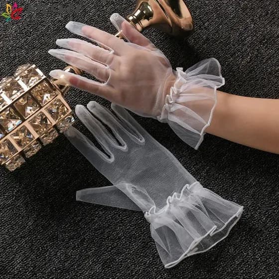 Luvas De Renda De Gaze MIOSHOP , Curtas Ultrafinas De Tule Femininas Malha De Casamento Transparentes Com Dedos Inteiros