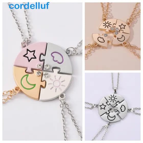 CORDELLUF 4 Pçs/Set Melhores Amigos Para Sempre Colar , Conjunto De Jóias Strass Jigsaw BFF Emenda