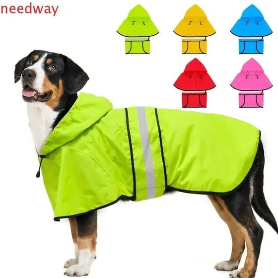 NEEDWAYB Capa De Chuva Para Cachorro , Impermeável Com Capuz À Prova De Vento , Jaqueta Protetora Animais De Estimação