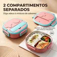 Children's Lunch Box 17x17x6cm Thermal Sealable Stainless Steel Lunch Box With Fork 2 Compartments With Handle