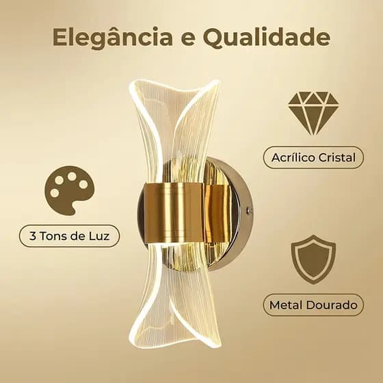 Luminária Arandela Cristal Led Moderna Dourado Alumínio Quarto Muro Parede Externa 110v/220v