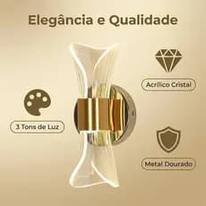 Luminária Arandela Cristal Led Moderna Dourado Alumínio Quarto Muro Parede Externa 110v/220v