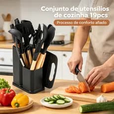 Conjunto completo 19 utensílios de cozinha, empunhadura confortável, corte preciso e lâminas afiadas para cozinha reside