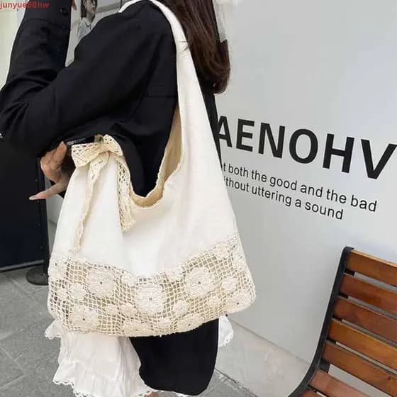 JUNYUE Bolsa De Tecido De Cor Sólida , Sacola Oca Flor Praia , Com Fita De Renda Ombro
