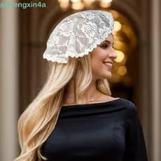 Capa De Cabeça Floral ANHENGXIN , Véu De Renda Romântico Redondo , Bandana Boêmia Estilo Espanhol Bordado